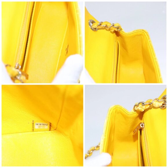 CHANEL Matelasse Chain Shoulder Bag Velor Yellow CC Auth 106423 - Picture 15 of 16